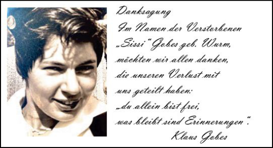 Traueranzeige von Sissi Gober von vrm-trauer Bürstädter/Lamperth. Ztg/Starkenburger
