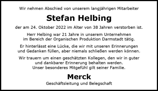 Traueranzeige von Stefan Helbing von vrm-trauer Darmstädter Echo
