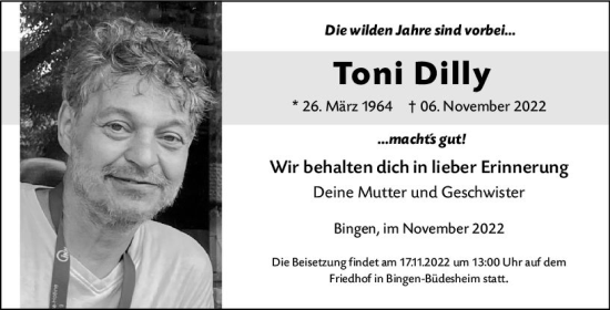Traueranzeige von Toni Dilly von vrm-trauer Allgemeine  Zeitung Ingelheim-Bingen