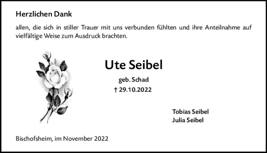 Traueranzeige von Ute Seibel von vrm-trauer Rüsselsheimer Echo / MainSpitze