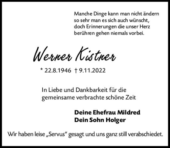 Traueranzeige von Werner Kistner von vrm-trauer Darmstädter Echo