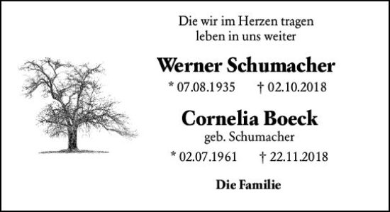 Traueranzeige von Werner Schumacher von vrm-trauer Wiesbadener Kurier