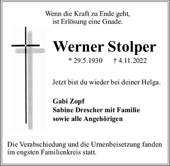 Traueranzeige von Werner Stolper von vrm-trauer Rüsselsheimer Echo / MainSpitze