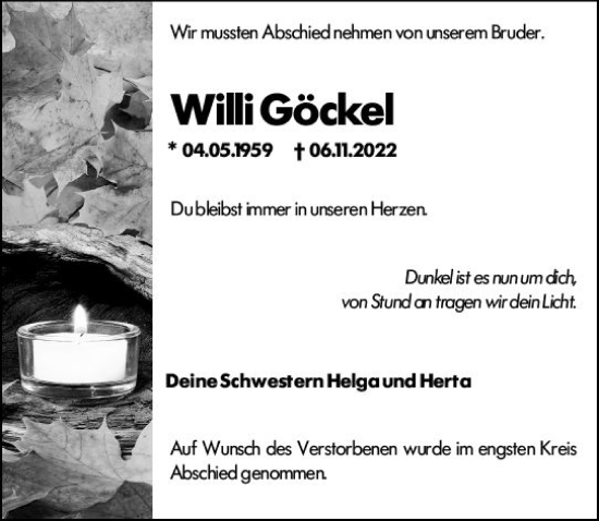 Traueranzeige von Willi Göckel von vrm-trauer Groß-Gerauer Echo