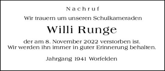 Traueranzeige von Willi Runge von vrm-trauer Groß-Gerauer Echo