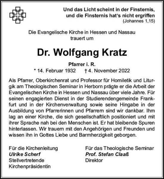 Traueranzeige von Wolfgang Kratz von vrm-trauer Darmstädter Echo