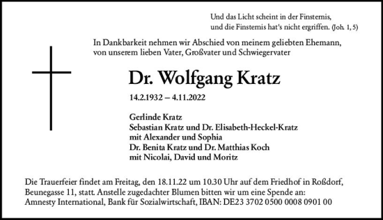 Traueranzeige von Wolfgang Kratz von vrm-trauer Darmstädter Echo