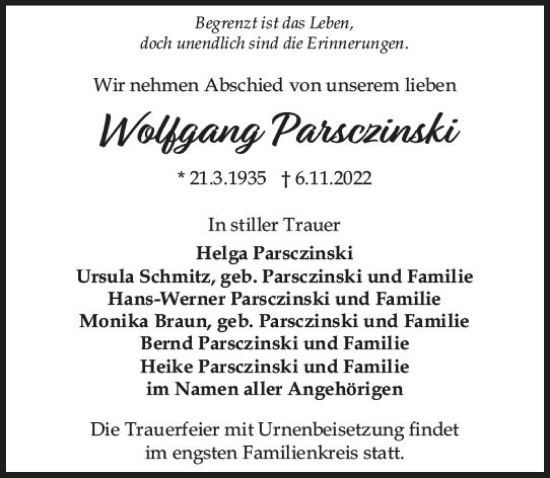 Traueranzeige von Wolfgang Parsczinski von vrm-trauer Groß-Gerauer Echo