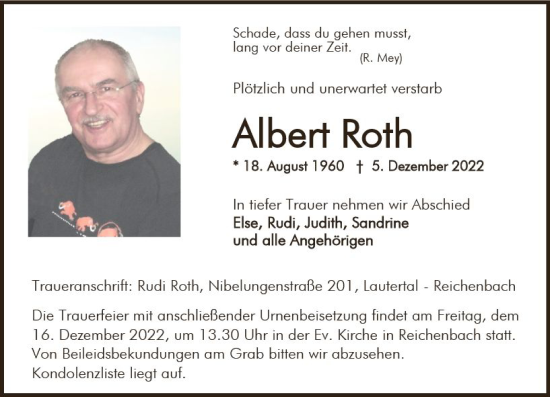 Traueranzeige von Albert Roth von vrm-trauer Bürstädter/Lamperth. Ztg/Starkenburger