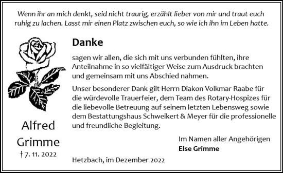 Traueranzeige von Alfred Grimme von vrm-trauer Odenwälder Echo