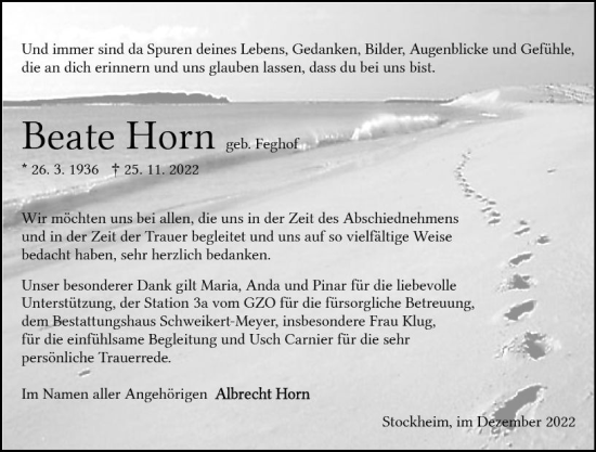 Traueranzeige von Beate Horn von vrm-trauer Odenwälder Echo
