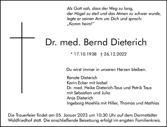 Traueranzeige von Bernd Dieterich von vrm-trauer Darmstädter Echo