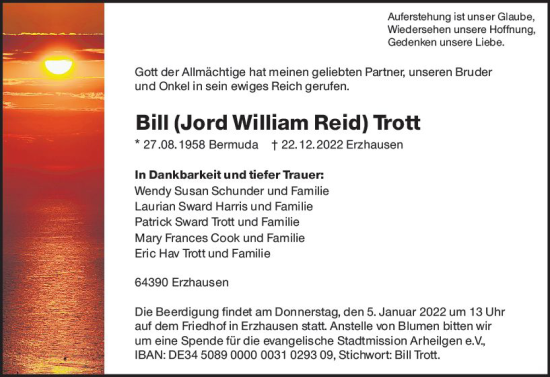 Traueranzeige von Bill Trott von vrm-trauer Darmstädter Echo