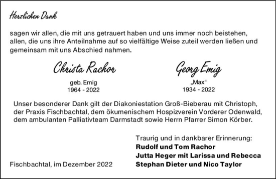 Traueranzeige von Christa Rachor von vrm-trauer Darmstädter Echo