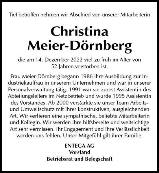 Traueranzeige von Christina Meier-Dörnberg von vrm-trauer Odenwälder Echo