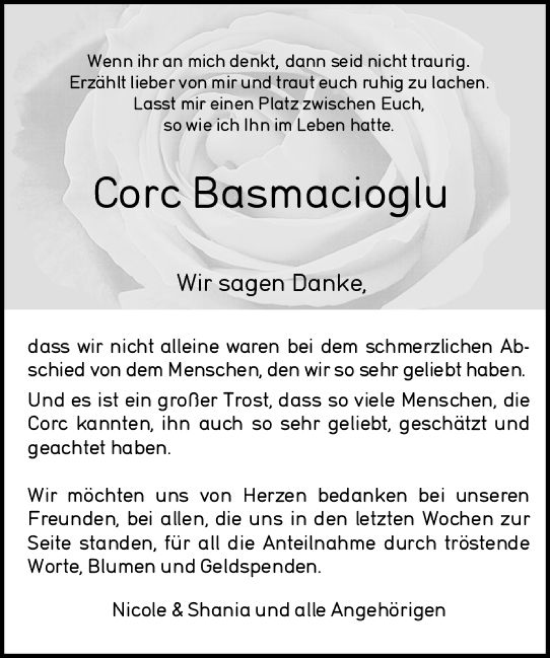 Traueranzeige von Corc Basmaciogiu von vrm-trauer Allgemeine  Zeitung Ingelheim-Bingen