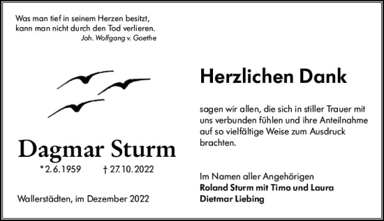 Traueranzeige von Dagmar Sturm von vrm-trauer Groß-Gerauer Echo