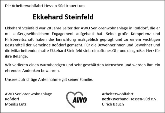 Traueranzeige von Ekkehard Steinfeld von vrm-trauer Darmstädter Echo