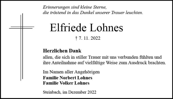 Traueranzeige von Elfriede Lohnes von vrm-trauer Odenwälder Echo
