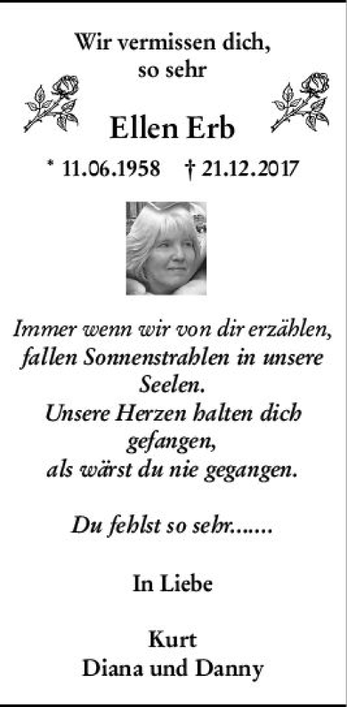 Traueranzeige von Ellen Erb von vrm-trauer Wiesbadener Kurier
