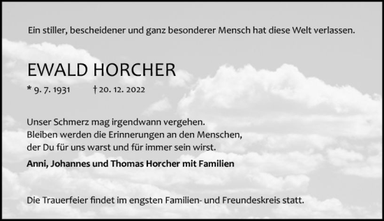 Traueranzeige von Ewald Horcher von vrm-trauer Odenwälder Echo