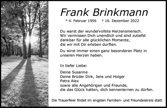 Traueranzeige von Frank Brinkmann von vrm-trauer Darmstädter Echo