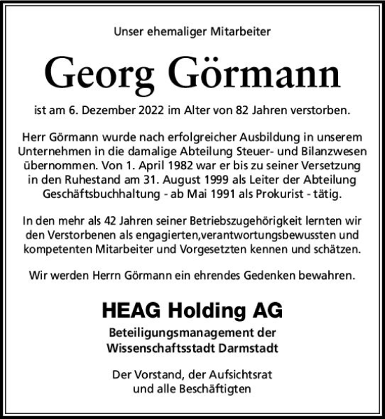 Traueranzeige von Georg Görmann von vrm-trauer Darmstädter Echo