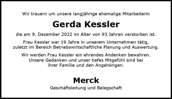 Traueranzeige von Gerda Kessler von vrm-trauer Darmstädter Echo