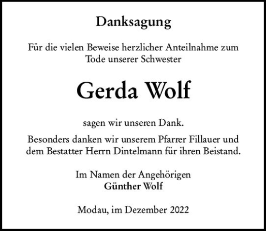 Traueranzeige von Gerda Wolf von vrm-trauer Darmstädter Echo