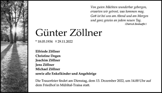 Traueranzeige von Günter Zöllner von vrm-trauer Darmstädter Echo