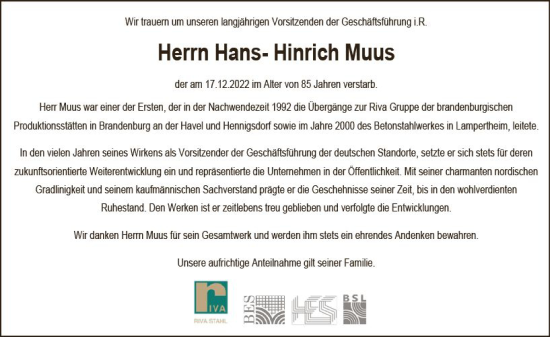Traueranzeige von Hans-Hinrich Muus von vrm-trauer Bürstädter/Lamperth. Ztg/Starkenburger