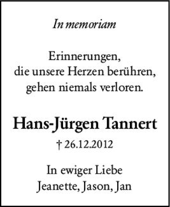 Traueranzeige von Hans-Jürgen Tannert von vrm-trauer Darmstädter Echo