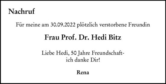 Traueranzeige von Hedi Sitz von vrm-trauer AZ Mainz