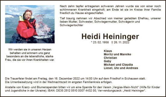Traueranzeige von Heidi Heininger von vrm-trauer Darmstädter Echo