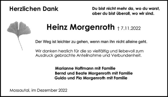 Traueranzeige von Heinz Morgenroth von vrm-trauer Odenwälder Echo