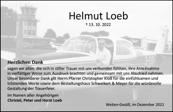 Traueranzeige von Helmut Loeb von vrm-trauer Odenwälder Echo