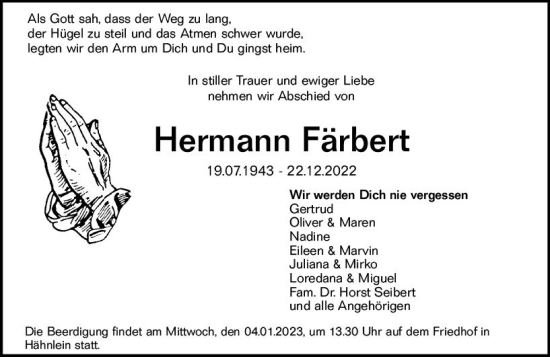 Traueranzeige von Hermann Färbert von vrm-trauer Darmstädter Echo