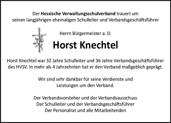 Traueranzeige von Horst Knechte von vrm-trauer Darmstädter Echo