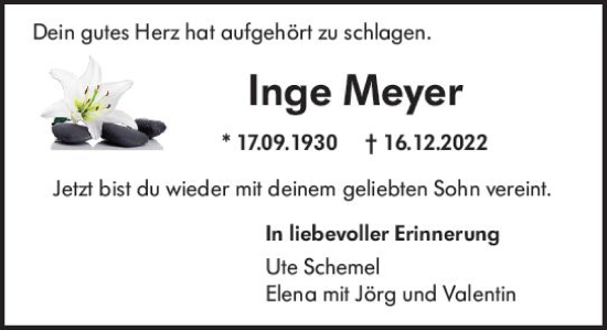 Traueranzeige von Inge Meyer von vrm-trauer Darmstädter Echo