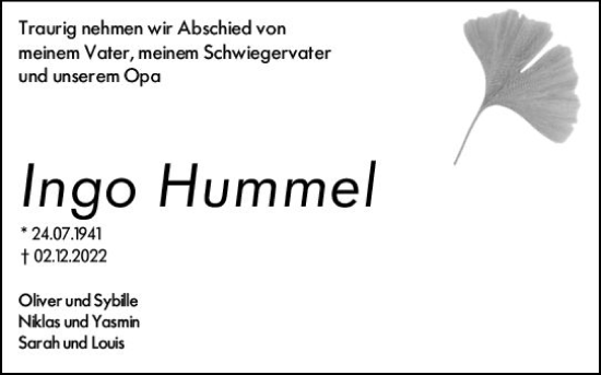 Traueranzeige von Ingo Hummel von vrm-trauer AZ Mainz