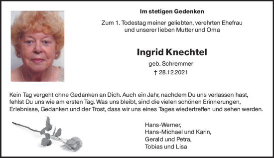 Traueranzeige von Ingrid Knechtel von vrm-trauer AZ Mainz