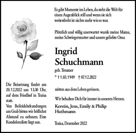 Traueranzeige von Ingrid Schuchmann von vrm-trauer Odenwälder Echo