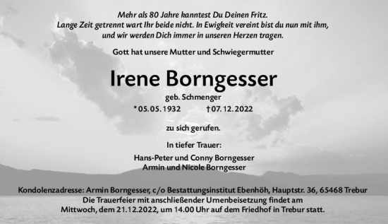 Traueranzeige von Irene Borngesser von vrm-trauer Groß-Gerauer Echo