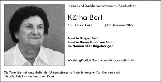 Traueranzeige von Kätha Bert von vrm-trauer Odenwälder Echo
