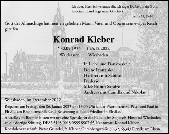 Traueranzeige von Konrad Kleber von vrm-trauer Wiesbadener Kurier