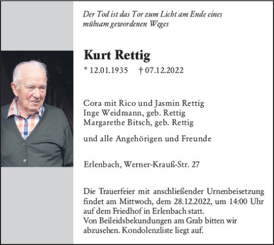 Traueranzeige von Kurt Rettig von vrm-trauer Bürstädter/Lamperth. Ztg/Starkenburger
