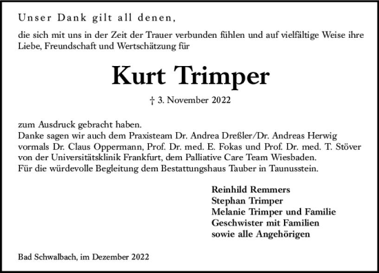 Traueranzeige von Kurt Trimper von vrm-trauer Wiesbadener Kurier