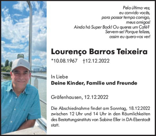Traueranzeige von Lourence Barroms Teixeira von vrm-trauer Darmstädter Echo