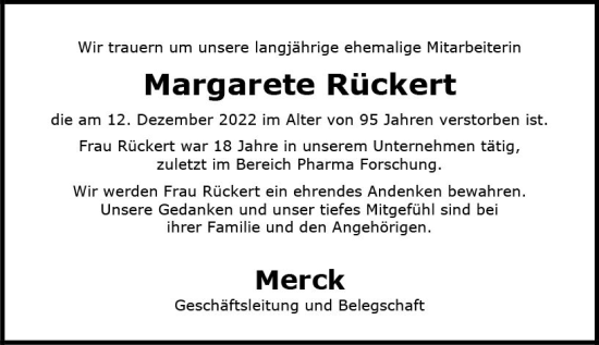 Traueranzeige von Margarete Rückert von vrm-trauer Darmstädter Echo