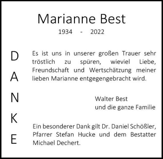 Traueranzeige von Marianne Best von vrm-trauer Darmstädter Echo
